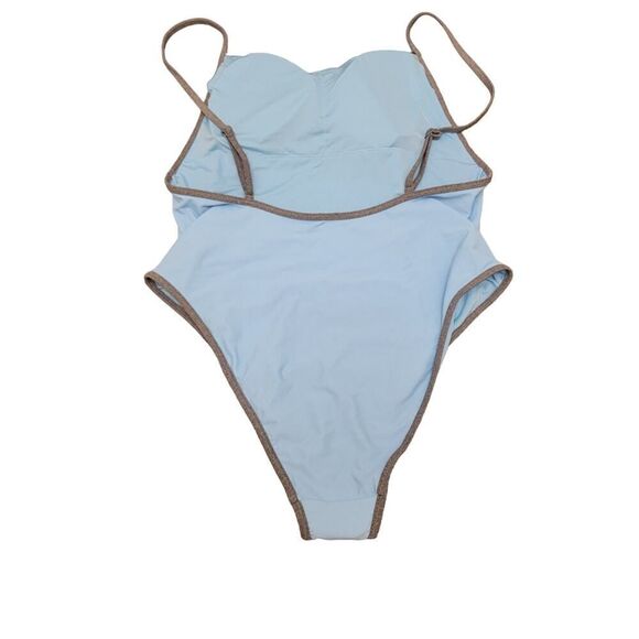 Aerie Apron One Piece Swimsuit Monokini Light Blue Low Back High Leg Size XL - Picture 2 of 9